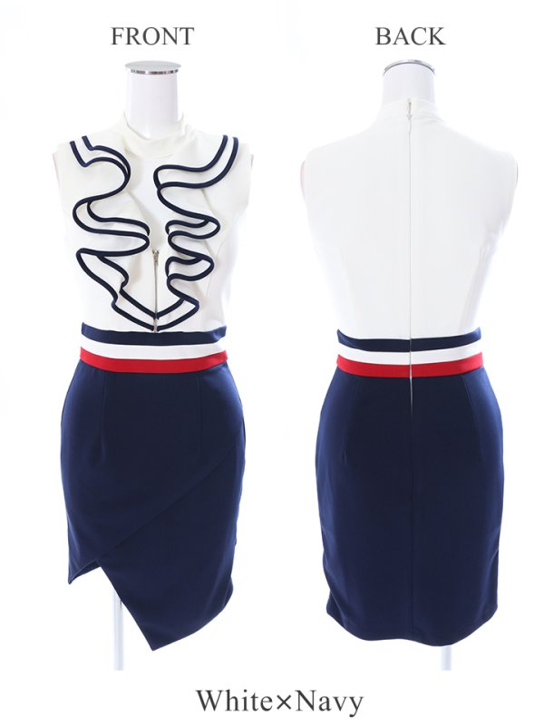 画像6: ☆SALE☆【an_selection_Vol.18掲載商品】トリコロールカラー/ フリルデザイン/タイト/ キャバドレス[OF05] (6)