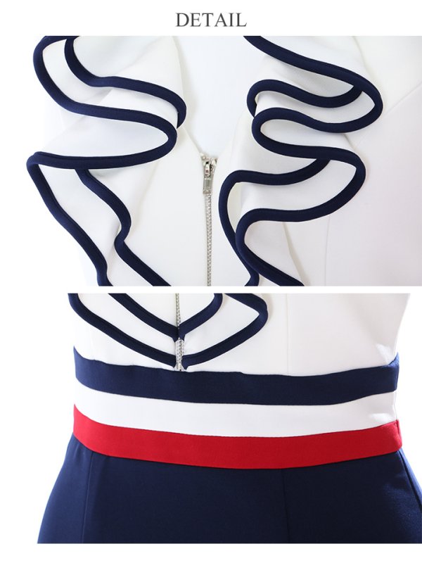 画像9: ☆SALE☆【an_selection_Vol.18掲載商品】トリコロールカラー/ フリルデザイン/タイト/ キャバドレス[OF05] (9)