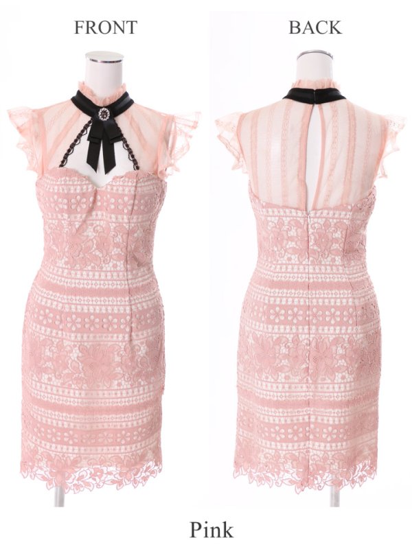 画像6: 【an/アン】 総レース/ リボンブローチ/ シアーレース/ フリルスリーブ/ タイト /キャバドレス[OF05] (6)