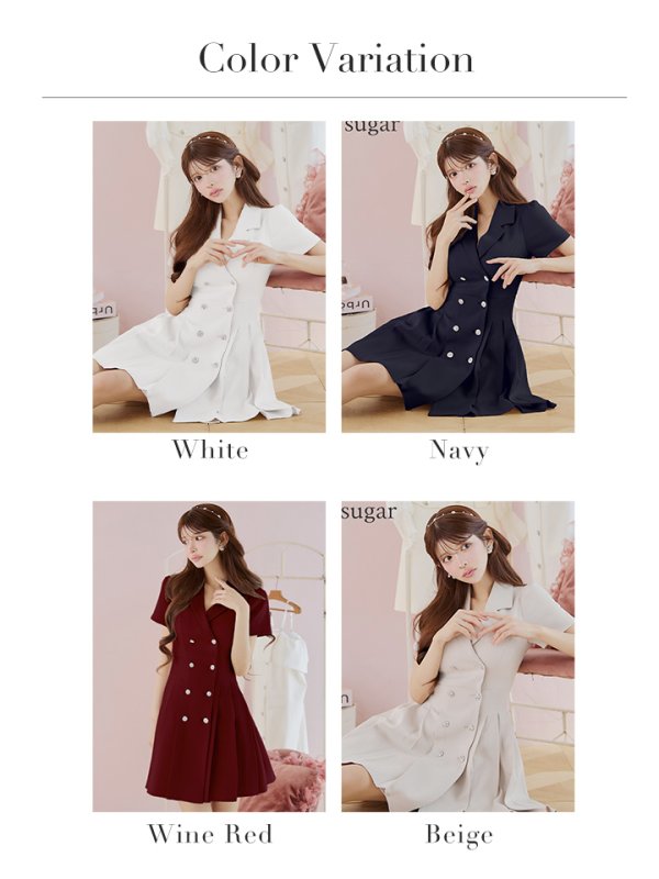 画像46: XSサイズあり【an/アン】襟付き/ ダブルボタン/ 半袖/ 袖あり/ プリーツ/ フレア/ ワンピース/ ミニドレス/ キャバドレス[OF05] (46)