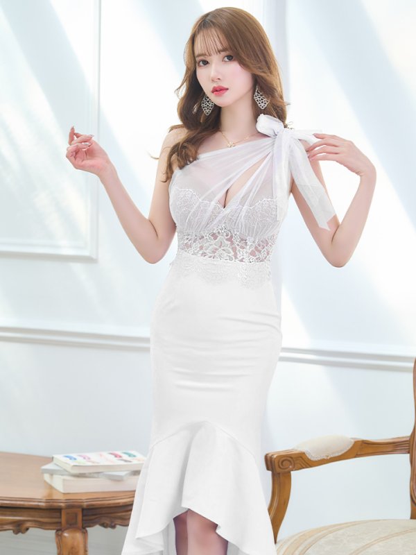 画像24: 【an ANDY Fashion Press 08 COLLECTION 01】フラワーレース/ ワンショル/ リボンデザイン/ フリル/ チュール/ マーメイド/ ミディアム/ キャバドレス long[OF05] (24)