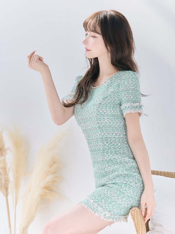 画像4: 【LIMITED SALE開催中！! 11月11日より順次発送予定】【an/アン】ツイード / 半袖/ 袖あり/ タイト/ ミニドレス/ キャバドレス[OF05] (4)