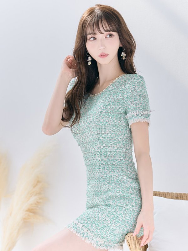 画像5: 【LIMITED SALE開催中！! 11月11日より順次発送予定】【an/アン】ツイード / 半袖/ 袖あり/ タイト/ ミニドレス/ キャバドレス[OF05] (5)