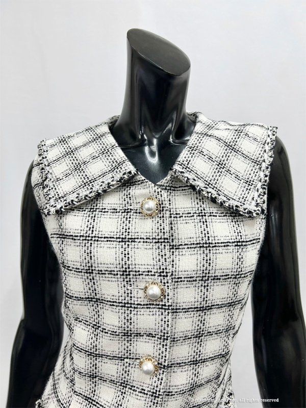 画像11: 【an/アン】 ツイード / ノースリーブ/ 襟付き/ Aライン/ 台形スカート/ ミニドレス/ キャバドレス[OF05] (11)