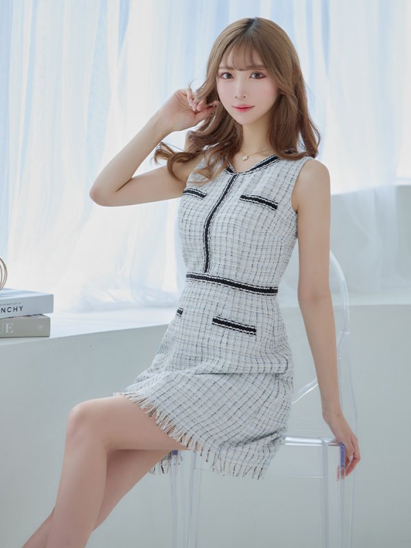 画像13: 【an/アン】ツイード / リボンブローチ/ ノースリーブ/ タイト/ ミニドレス/ キャバドレス[OF05] (13)