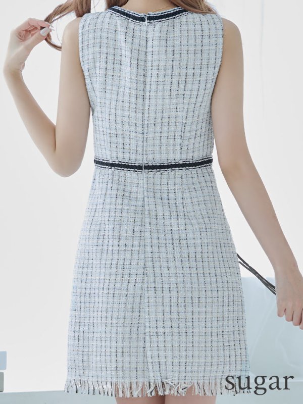 画像17: 【an/アン】ツイード / リボンブローチ/ ノースリーブ/ タイト/ ミニドレス/ キャバドレス[OF05] (17)