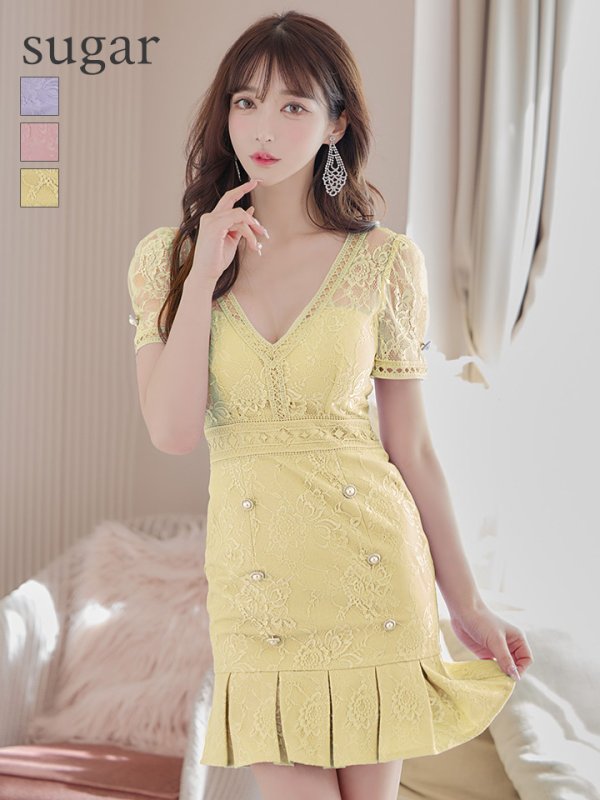 画像19: 【an/アン】総レース/ 半袖/ 袖あり/ ボタン/ ボックスプリーツ/ タイト/ ミニドレス/ キャバドレス[FB03] (19)