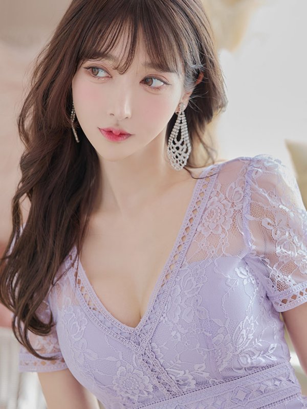 画像5: 【an/アン】総レース/ 半袖/ 袖あり/ ボタン/ ボックスプリーツ/ タイト/ ミニドレス/ キャバドレス[FB03] (5)