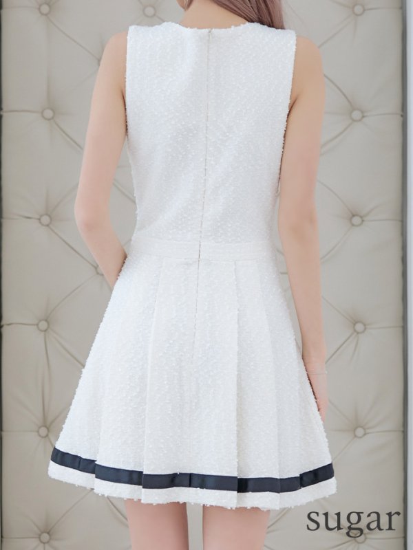 画像11: 【an/アン】ツイード/ ストレッチ/ プリーツ/ バイカラー/ ボタン/ フレア/ミニドレス/ キャバドレス[OF05] (11)