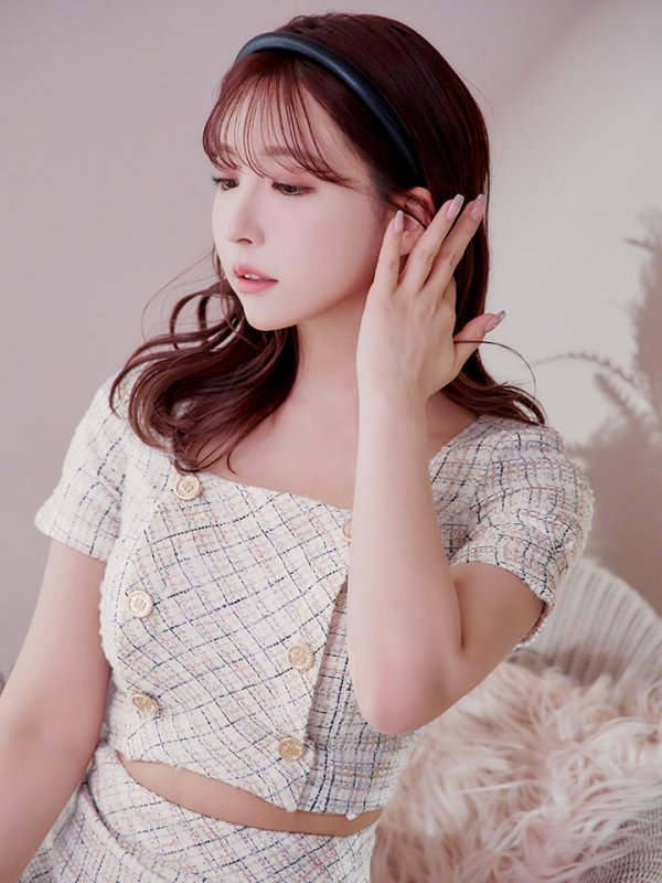 画像10: sugarオリジナルカラー☆XSサイズあり【an/アン】ミックスツイード/ ボタンデザイン/ 半袖/ 袖あり/ セットアップ/ プリーツ/ ミニドレス/ キャバドレス[OF05] (10)