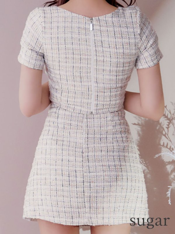 画像17: sugarオリジナルカラー☆XSサイズあり【an/アン】ミックスツイード/ ボタンデザイン/ 半袖/ 袖あり/ セットアップ/ プリーツ/ ミニドレス/ キャバドレス[OF05] (17)