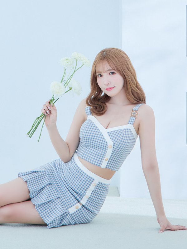 画像2: 【an /アン】ギンガムチェック/ マーメイド/ ビスチェ/ ボタンデザイン/ プリーツ/ セットアップ/ ツーピース/ ミニドレス/ キャバドレス[OF05] (2)