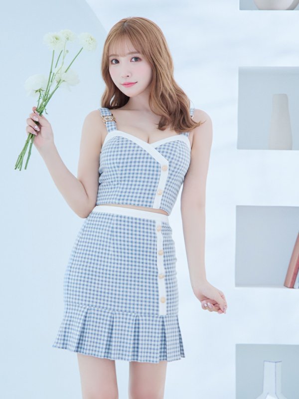 画像5: 【an /アン】ギンガムチェック/ マーメイド/ ビスチェ/ ボタンデザイン/ プリーツ/ セットアップ/ ツーピース/ ミニドレス/ キャバドレス[OF05] (5)