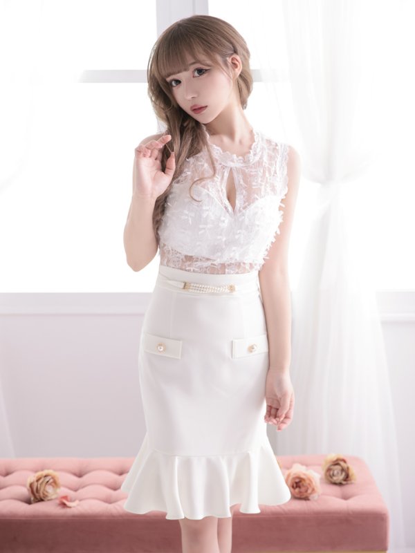 画像2: 【LIMITED SALE開催中！! 11月11日より順次発送予定】【an /アン】マーメイド/ フリル/ レース切り替え/ パール/ ノースリーブ/ ミニドレス/ キャバドレス[OF05] (2)