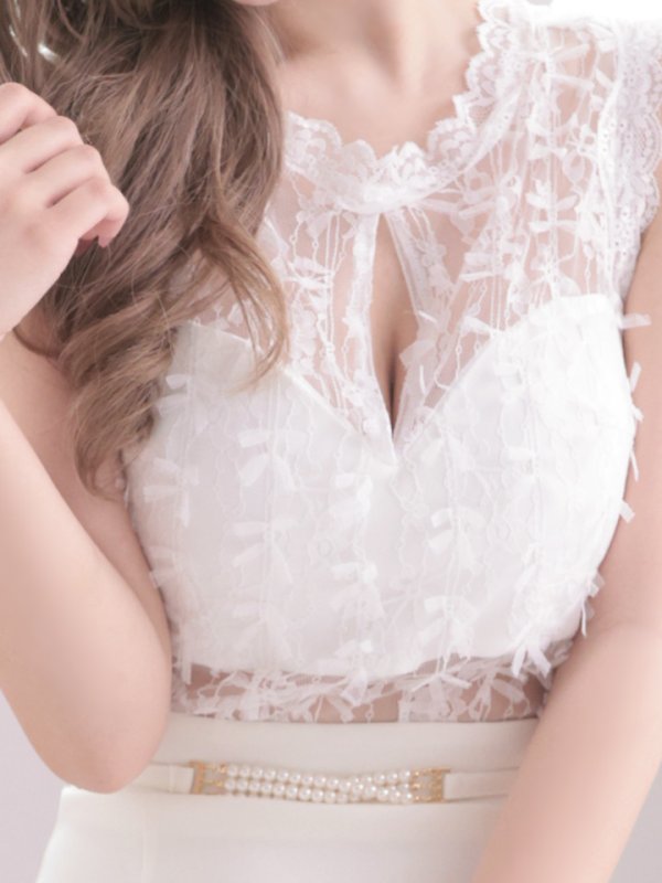 画像6: 【LIMITED SALE開催中！! 11月11日より順次発送予定】【an /アン】マーメイド/ フリル/ レース切り替え/ パール/ ノースリーブ/ ミニドレス/ キャバドレス[OF05] (6)