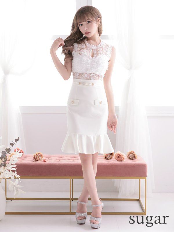 画像7: 【LIMITED SALE開催中！! 11月11日より順次発送予定】【an /アン】マーメイド/ フリル/ レース切り替え/ パール/ ノースリーブ/ ミニドレス/ キャバドレス[OF05] (7)