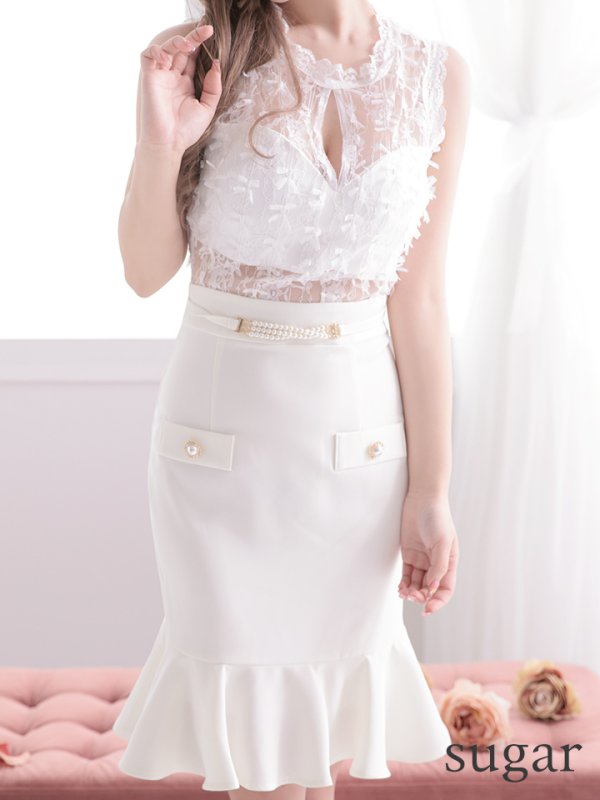 画像8: 【LIMITED SALE開催中！! 11月11日より順次発送予定】【an /アン】マーメイド/ フリル/ レース切り替え/ パール/ ノースリーブ/ ミニドレス/ キャバドレス[OF05] (8)