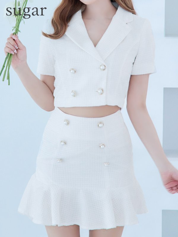 画像8: お得！【an /アン】マーメイド/ パールボタン/ ショートスリーブ/ セットアップ/ Aライン/ 裾フリル/ ミニドレス/ キャバドレス[OF05] (8)