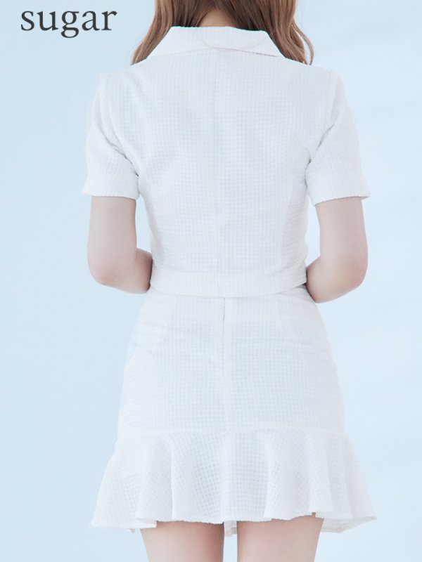 画像9: お得！【an /アン】マーメイド/ パールボタン/ ショートスリーブ/ セットアップ/ Aライン/ 裾フリル/ ミニドレス/ キャバドレス[OF05] (9)