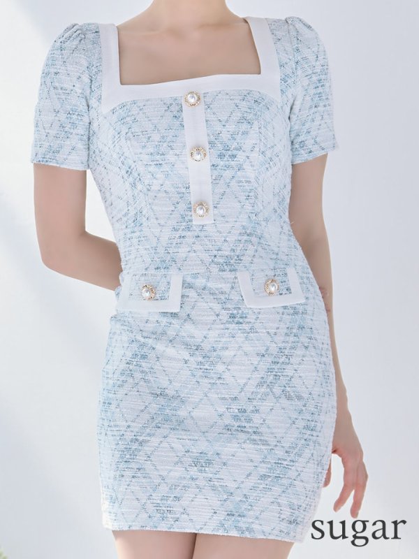 画像8: 【an/アン】チェック柄/ ストレッチツイード/ フロントボタン/ 半袖/ 袖あり/ タイト/ ミニドレス/ キャバドレス[OF05] (8)