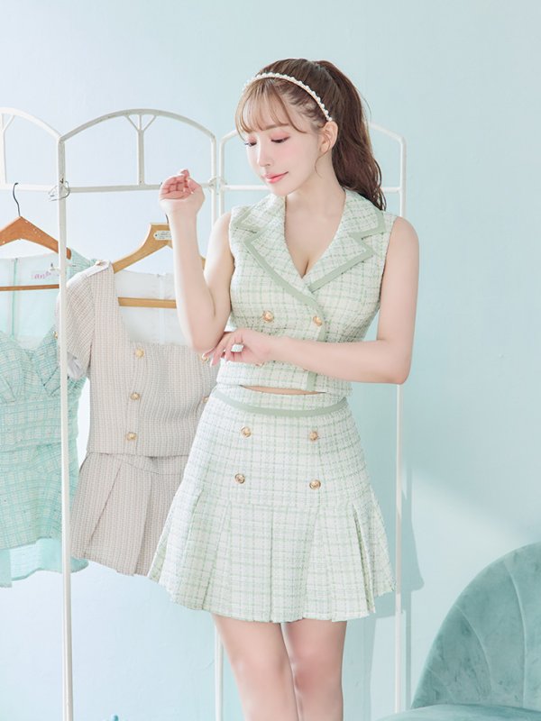 画像5: 【an ANDY Fashion Press 13 COLLECTION 01】チェックツイード/ ジャケット風/ ノースリーブ/ ラインデザイン/ セットアップ/ Aライン/ フレア/ プリーツ/ ミニドレス/ キャバドレス[OF05] (5)