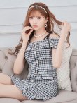 画像19: 【みゆう/関西コレクション着用】【an/アン】ギンガムチェック柄/ オフショルダー/ ショルダーリボン/ パールボタン/ プリーツ/ フレア/ ミニドレス/ キャバドレス[OF05] (19)