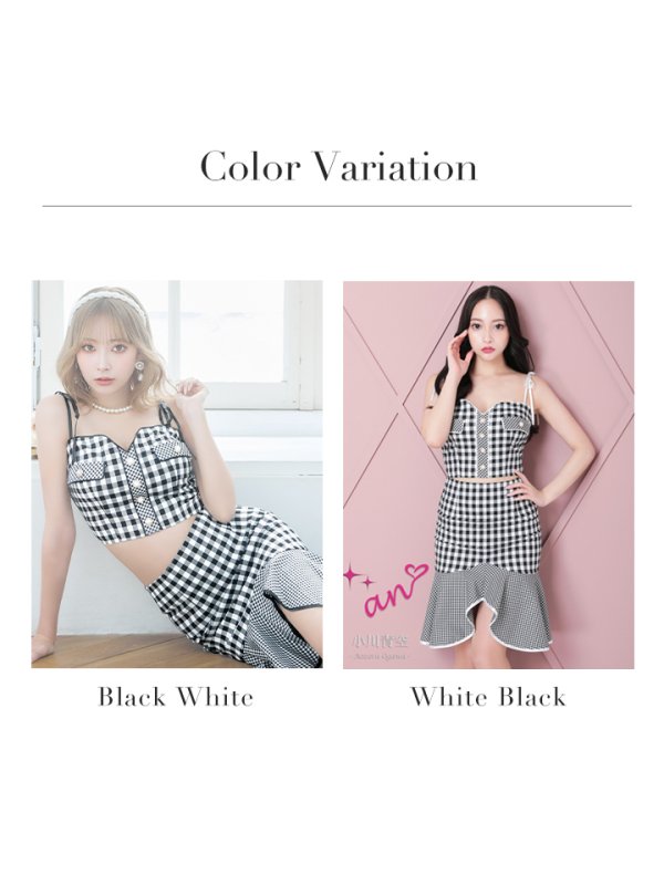 画像25: XSサイズあり【an/アン】ギンガムチェック/ マーメイド/ ショルダーリボン/ キャミソール/ セットアップ/ フィッシュテール/ フリル/ ミディアムドレス/ キャバドレス[OF05] (25)