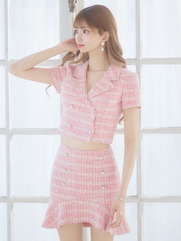 画像6: 【LIMITED SALE開催中！! 11月11日より順次発送予定】XSサイズあり【an/アン】セットアップ/ ツイード / ストレッチ/ 半袖/ 袖あり/ 裾フリル/ ミニドレス/ キャバドレス[OF05] (6)