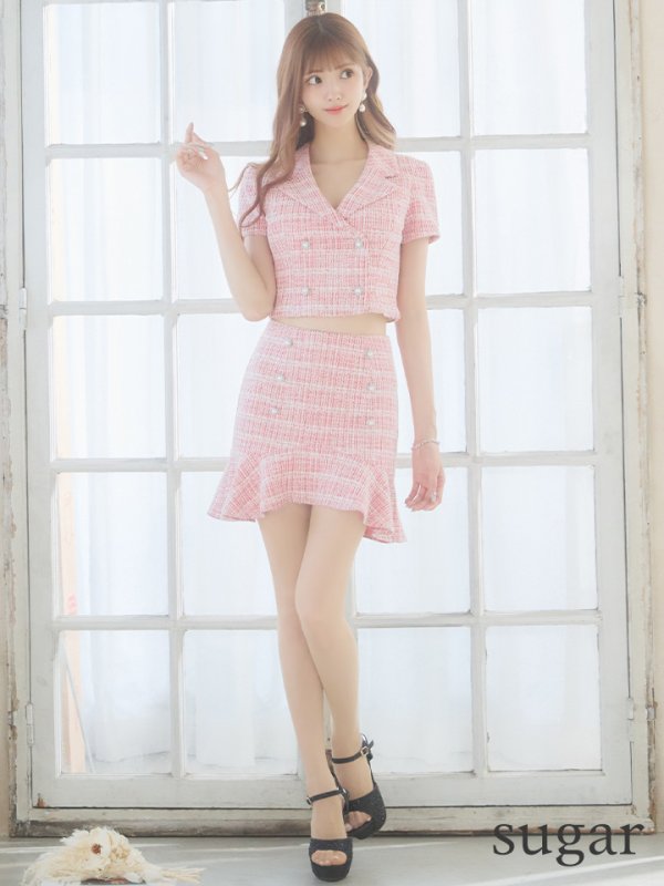 画像7: 【LIMITED SALE開催中！! 11月11日より順次発送予定】XSサイズあり【an/アン】セットアップ/ ツイード / ストレッチ/ 半袖/ 袖あり/ 裾フリル/ ミニドレス/ キャバドレス[OF05] (7)