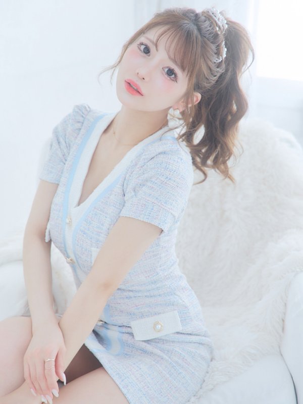 画像15: 【an/アン】ストレッチ/ ミックスツイード/ フロントボタン/ 半袖/ 袖あり/ タイト/ ミニドレス/ キャバドレス[OF05] (15)