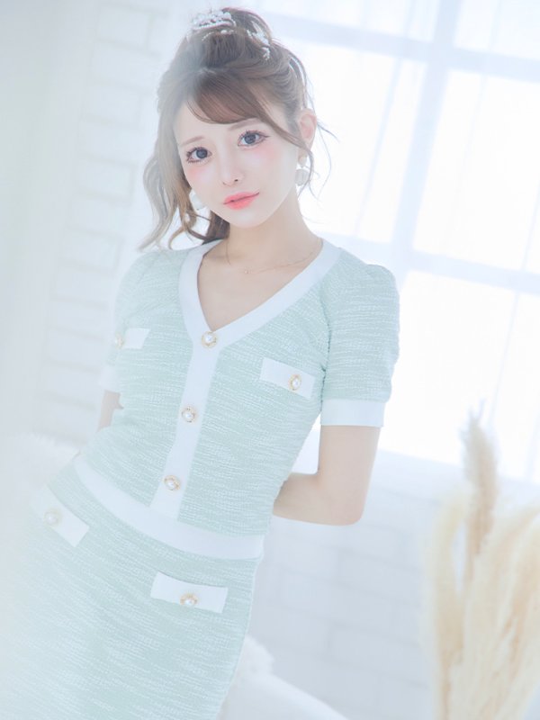 画像23: XSサイズあり【an/アン】ストレッチ/ ツイード/ パイピング/ バイカラー/ ボタン/ フレア/ 裾フリル/ セットアップ/ ミニドレス/ キャバドレス[OF05] (23)