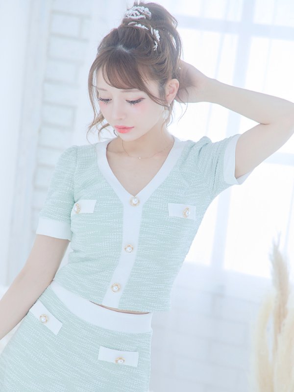 画像24: XSサイズあり【an/アン】ストレッチ/ ツイード/ パイピング/ バイカラー/ ボタン/ フレア/ 裾フリル/ セットアップ/ ミニドレス/ キャバドレス[OF05] (24)