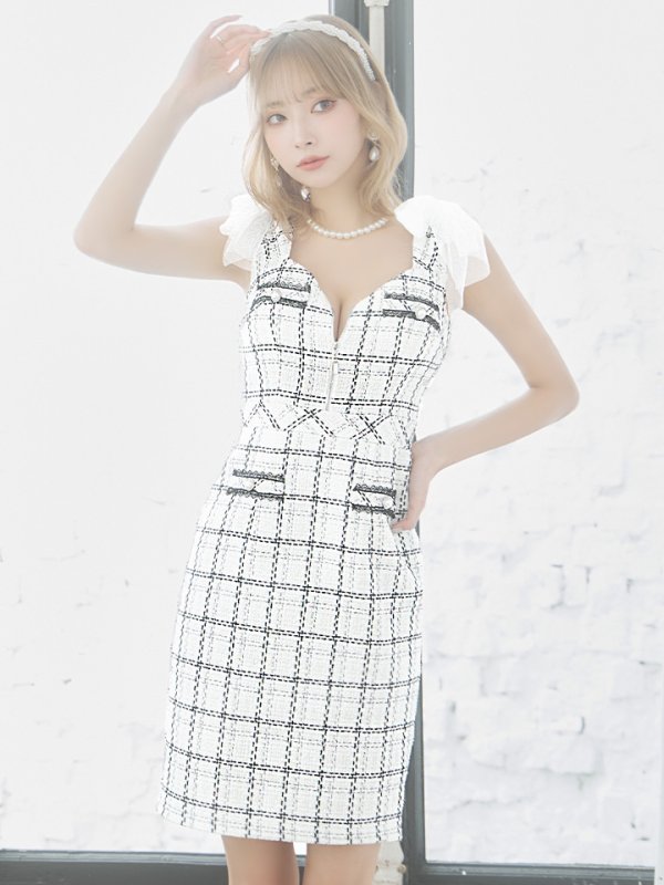 画像22: 【LIMITED SALE開催中！! 11月11日より順次発送予定】【an /アン】チェック柄/ チュール/ ショルダーリボン/ フロントジップ/ ノースリーブ/ タイト/ ミニドレス/ キャバドレス[OF05] (22)