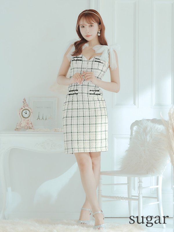 画像18: 【LIMITED SALE開催中！! 11月11日より順次発送予定】【an /アン】チェック柄/ チュール/ ショルダーリボン/ フロントジップ/ ノースリーブ/ タイト/ ミニドレス/ キャバドレス[OF05] (18)