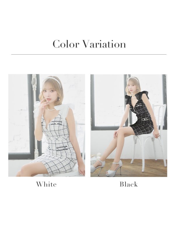 画像39: 【LIMITED SALE開催中！! 11月11日より順次発送予定】【an /アン】チェック柄/ チュール/ ショルダーリボン/ フロントジップ/ ノースリーブ/ タイト/ ミニドレス/ キャバドレス[OF05] (39)