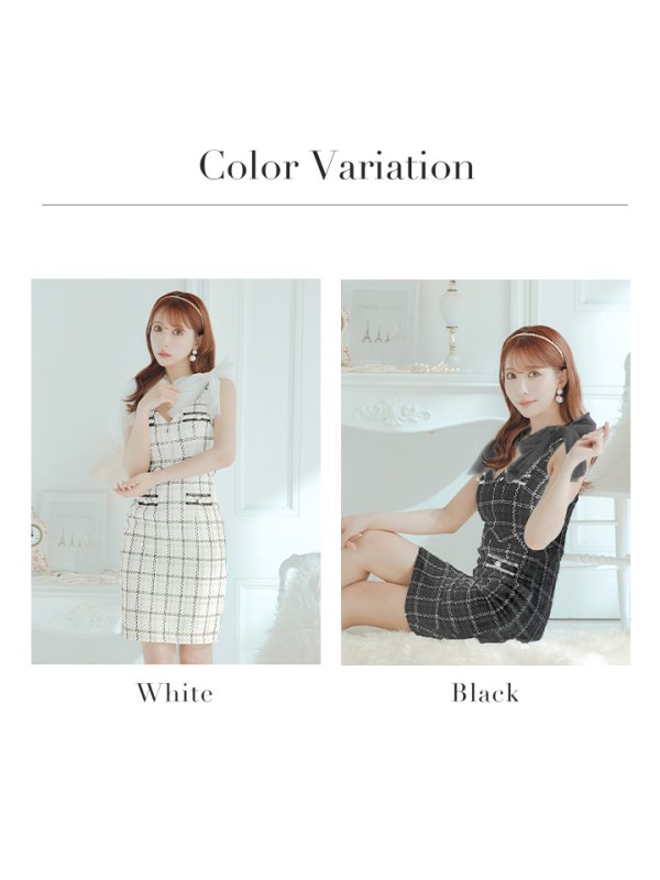 画像40: 【LIMITED SALE開催中！! 11月11日より順次発送予定】【an /アン】チェック柄/ チュール/ ショルダーリボン/ フロントジップ/ ノースリーブ/ タイト/ ミニドレス/ キャバドレス[OF05] (40)