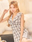 画像14: XSサイズあり【an/アン】マーメイド/ チェック/ 襟付き/ ジャケット風/ ノースリーブ/ ボタン/ アシンメトリーフリル/ ミニドレス/ キャバドレス[OF05] (14)