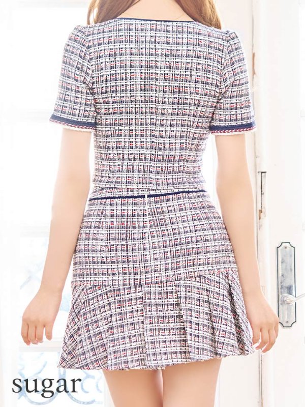 画像9: XSサイズあり【an/アン】 チェックツイード/ フロントジップ/ 半袖/ 袖あり/ パイピング/ マーメイド/ セットアップ/ ミニドレス/ キャバドレス[OF05] (9)