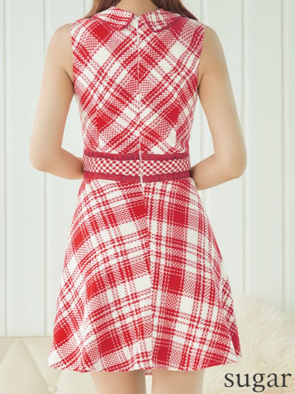 画像8: XSサイズあり 【an /アン】フロントジップ/ チェック/ ツイード/ 襟付き/ ノースリーブ/  フレア/ ミニドレス/ キャバドレス[OF05] (8)