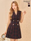 画像17: XSサイズあり【an/アン】襟付き/ チェック/ ジャケット風/ ノースリーブ/ ボタン/ プリーツ/ フレア/ ワンピース/ ミニドレス/ キャバドレス[FB03] (17)
