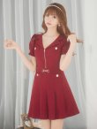 画像5: XSサイズあり 【an /アン】フロントジップ/ ワンカラー/ パフスリーブ/ 襟付き/ ベルト付き/ プリーツスカート/ ミニドレス/ キャバドレス[OF05] (5)