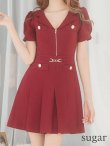画像8: XSサイズあり 【an /アン】フロントジップ/ ワンカラー/ パフスリーブ/ 襟付き/ ベルト付き/ プリーツスカート/ ミニドレス/ キャバドレス[OF05] (8)