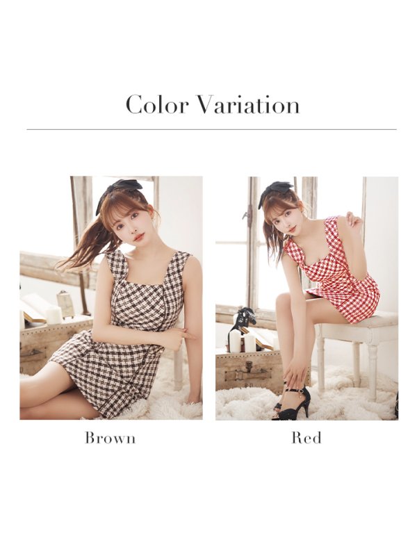 画像38: 【LIMITED SALE開催中！! 11月11日より順次発送予定】XSサイズあり 【an /アン】チェック柄/ スクエアネック/ ノースリーブ/ ポケットデザイン/ Aライン/ ミニドレス/ キャバドレス[OF05] (38)