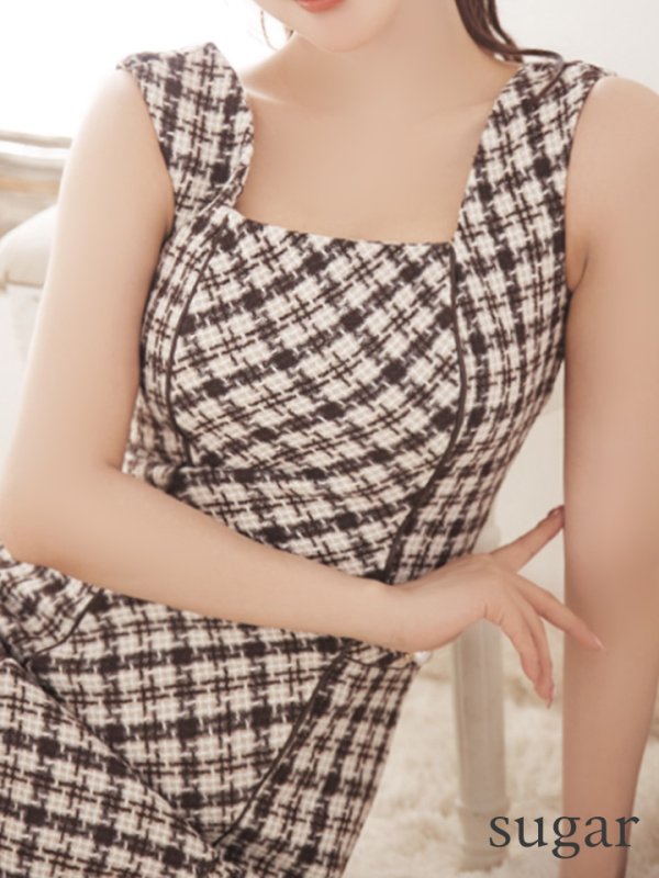 画像20: 【LIMITED SALE開催中！! 11月11日より順次発送予定】XSサイズあり 【an /アン】チェック柄/ スクエアネック/ ノースリーブ/ ポケットデザイン/ Aライン/ ミニドレス/ キャバドレス[OF05] (20)