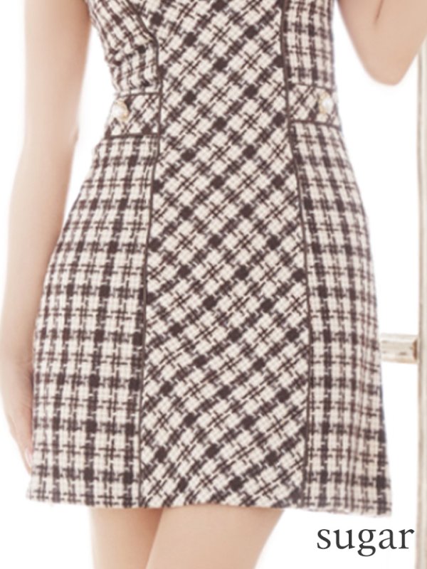 画像21: 【LIMITED SALE開催中！! 11月11日より順次発送予定】XSサイズあり 【an /アン】チェック柄/ スクエアネック/ ノースリーブ/ ポケットデザイン/ Aライン/ ミニドレス/ キャバドレス[OF05] (21)