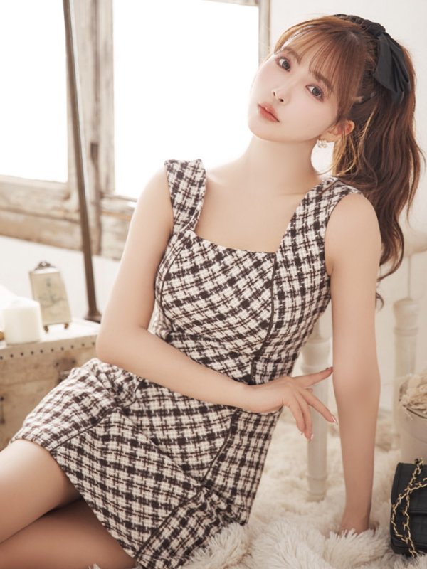 画像11: 【LIMITED SALE開催中！! 11月11日より順次発送予定】XSサイズあり 【an /アン】チェック柄/ スクエアネック/ ノースリーブ/ ポケットデザイン/ Aライン/ ミニドレス/ キャバドレス[OF05] (11)