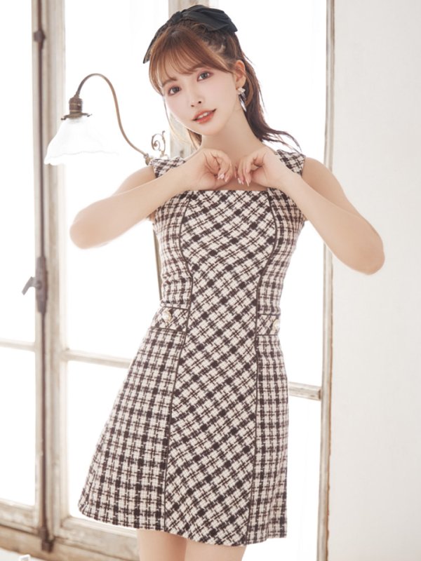 画像15: 【LIMITED SALE開催中！! 11月11日より順次発送予定】XSサイズあり 【an /アン】チェック柄/ スクエアネック/ ノースリーブ/ ポケットデザイン/ Aライン/ ミニドレス/ キャバドレス[OF05] (15)