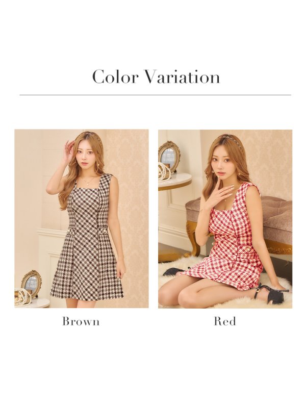 画像25: 【LIMITED SALE開催中！! 11月11日より順次発送予定】XSサイズあり 【an /アン】チェック柄/ スクエアネック/ ノースリーブ/ ポケットデザイン/ Aライン/ ミニドレス/ キャバドレス[OF05] (25)