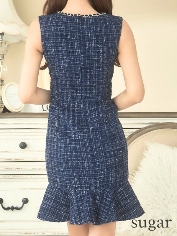 画像18: XSサイズあり【an/アン】フロントジップ/ チェック/ ツイード/ ノースリーブ/ チェーンパイピング/ タイト/ ミニドレス/ キャバドレス[OF05] (18)