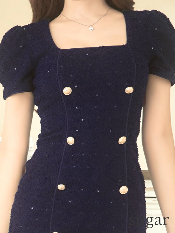 画像20: XSサイズあり【an /アン】襟付き/ スパンコール/ ボタン/ 半袖/ パフスリーブ/タイト/ ミニドレス/ キャバドレス[OF05] (20)